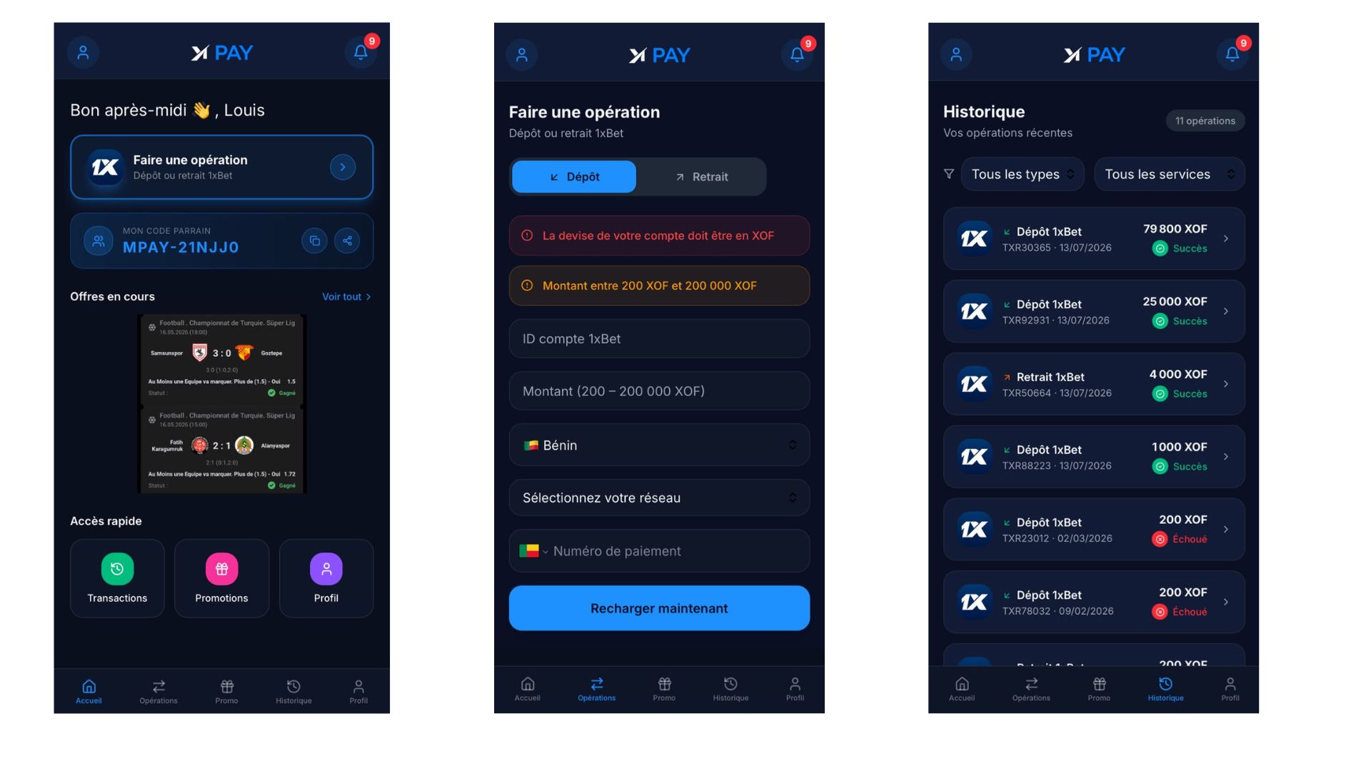 MPAY : Plateforme Mobile de Recharge & Retrait — aperçu 2
