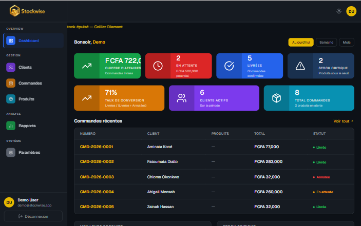 Stockwise : Gestion de Commandes pour Vendeurs WhatsApp — aperçu 1